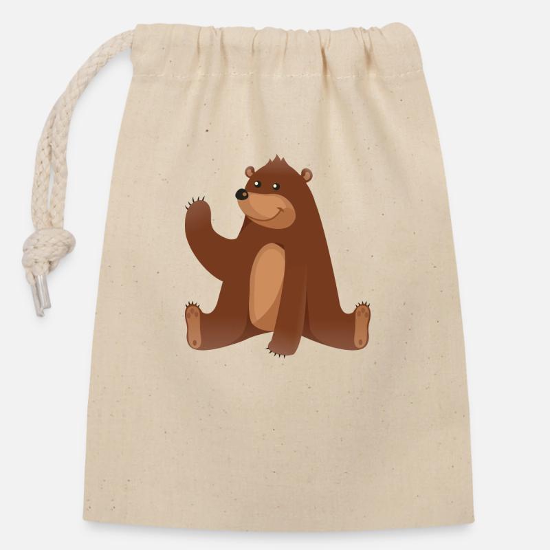 Ours - Sac cadeau en coton avec cordon (14 x 20 cm) - nature