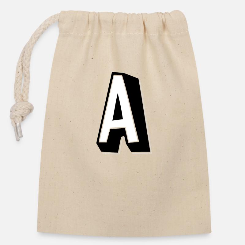 Letter A - Alphabet A - Closable cotton gift bag (14x20cm) - nature