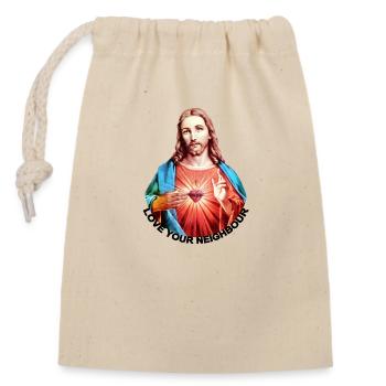 LOVE UR NEIGHBOUR Jesus Christus Handsegen LINKS - Verschließbarer Geschenkbeutel aus Baumwolle (14x20cm) - Natur - Vorne