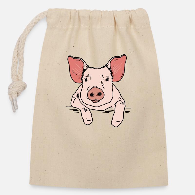 Tête de cochon - Sac cadeau en coton avec cordon (14 x 20 cm) - nature