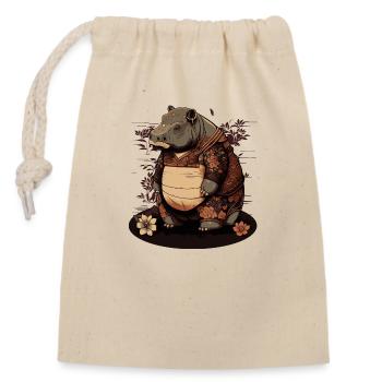 hippo 1 - Closable cotton gift bag (14x20cm) - nature - Front