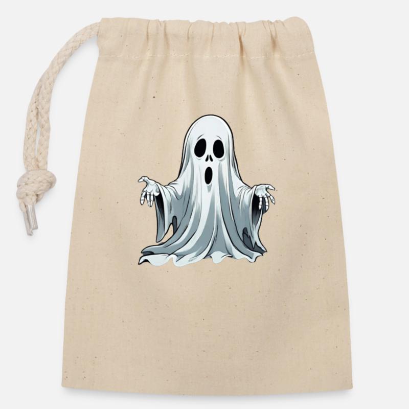 fantôme d'halloween - Sac cadeau en coton avec cordon (14 x 20 cm) - nature