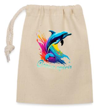 Ocean spirit. Dolphin - Closable cotton gift bag (14x20cm) - nature - Front