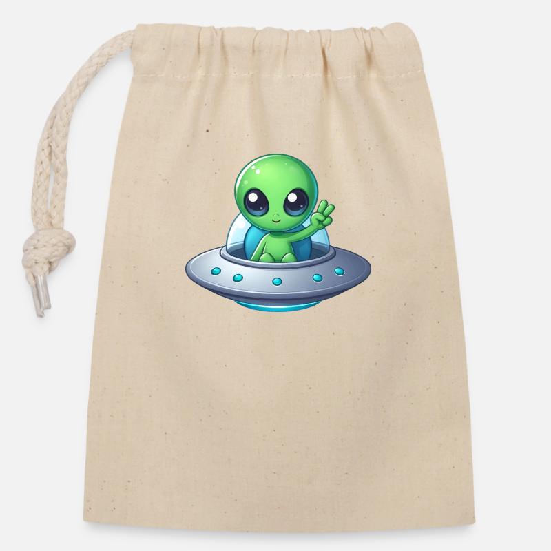 Alien Shows Peace - Closable cotton gift bag (14x20cm) - nature