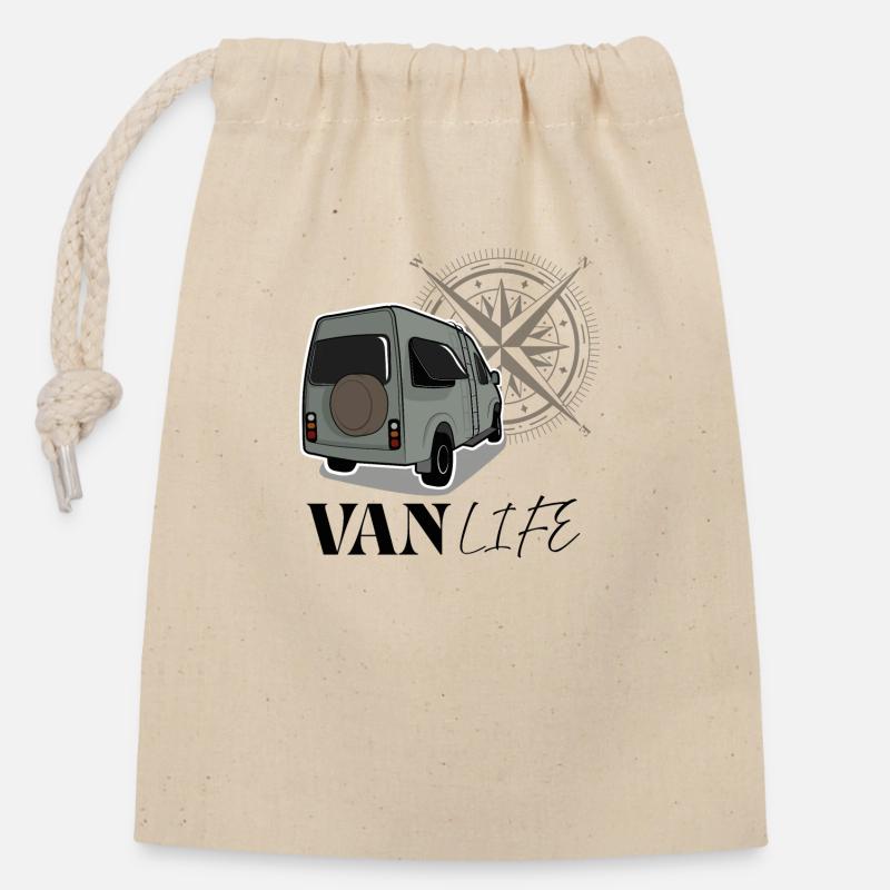 Van life green - Closable cotton gift bag (14x20cm) - nature