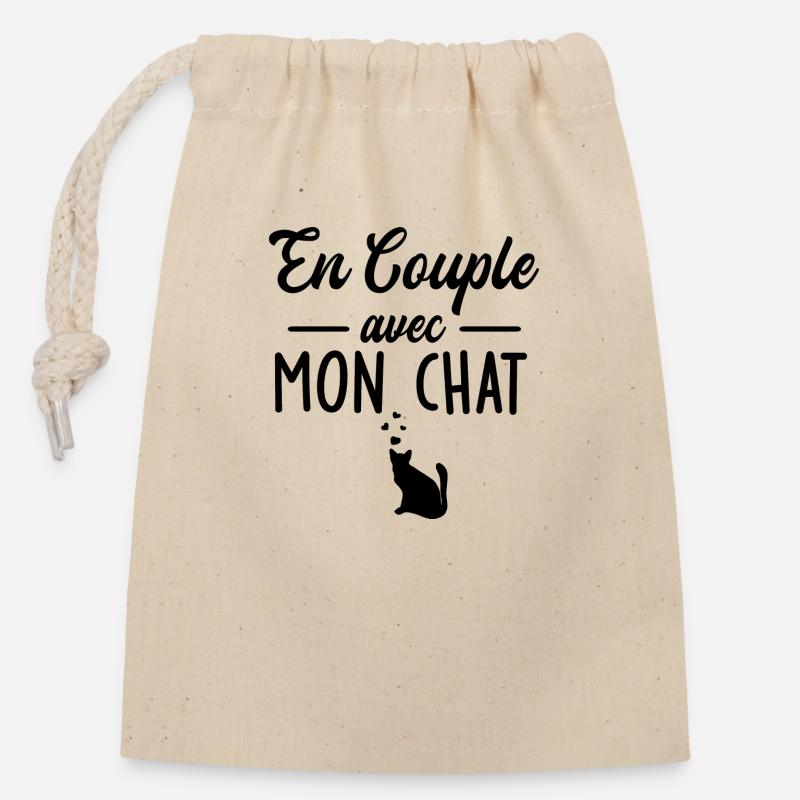 en couple avec mon chat / humour chat - Sac cadeau en coton avec cordon (14 x 20 cm) - nature
