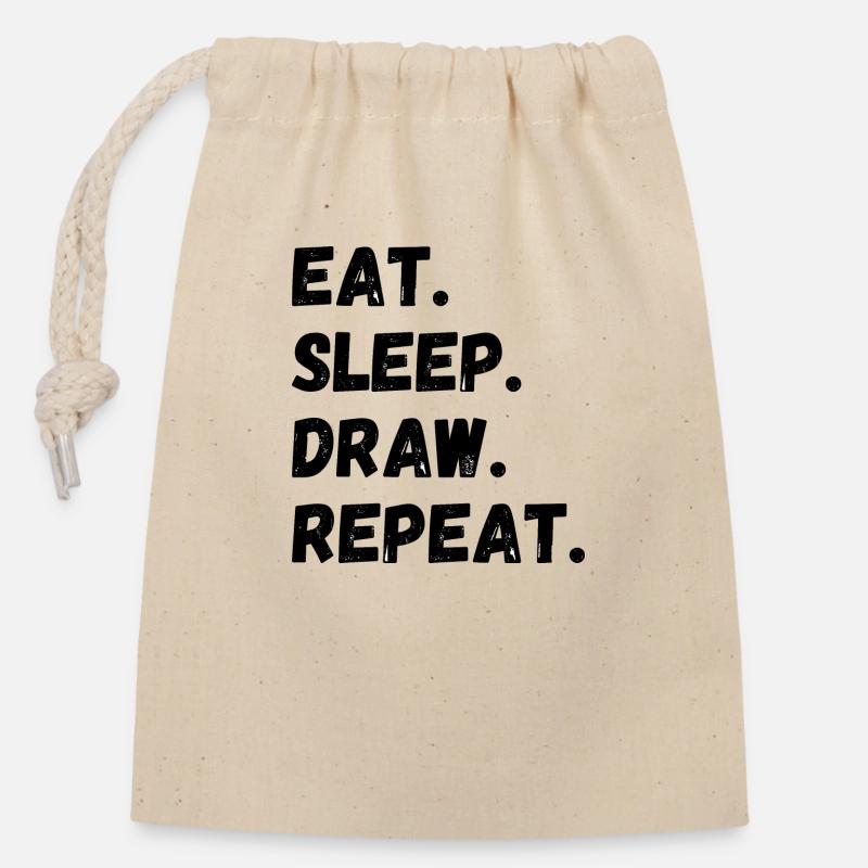 Eat Sleep Draw Repeat - Verschließbarer Geschenkbeutel aus Baumwolle (14x20cm) - Natur