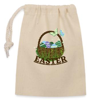 Easter basket with Easter eggs - Closable cotton gift bag (14x20cm) - nature - Front