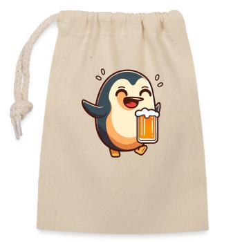 Cheerful penguin with beer - Closable cotton gift bag (14x20cm) - nature - Front
