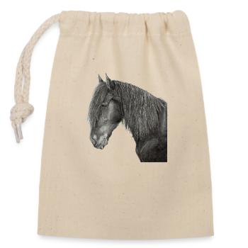 Friesian horse portrait - Closable cotton gift bag (14x20cm) - nature - Front