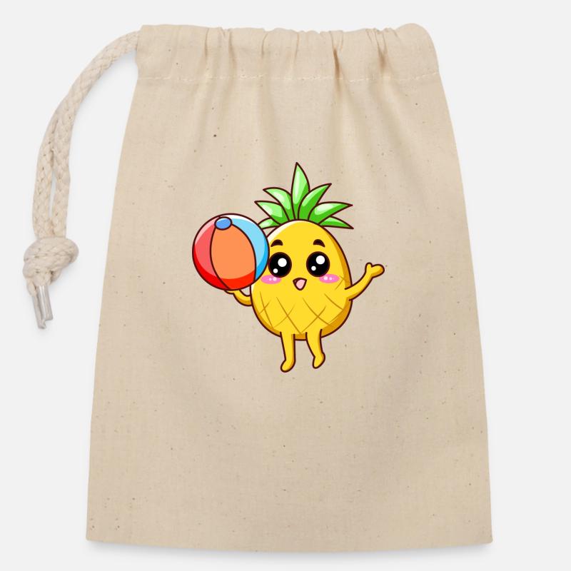 Summer Pineapple - Closable cotton gift bag (14x20cm) - nature