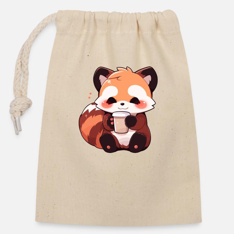 Red panda - Closable cotton gift bag (14x20cm) - nature
