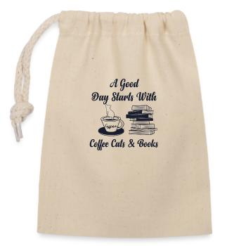 A Good Day Starts With Coffee And Cats Funny Cute - Sac cadeau en coton avec cordon (14 x 20 cm) - nature - Devant
