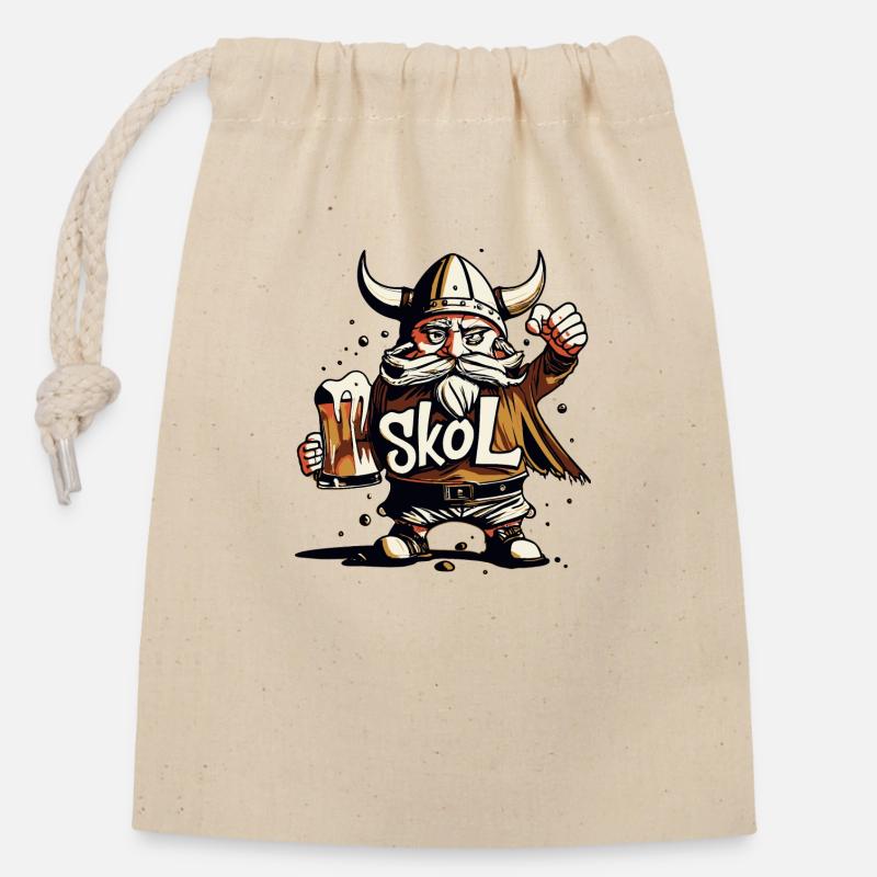 Skol - Sac cadeau en coton avec cordon (14 x 20 cm) - nature