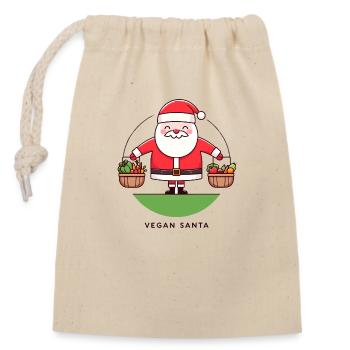 Vegan Santa - Veganes Design Weihnachten - Verschließbarer Geschenkbeutel aus Baumwolle (14x20cm) - Natur - Vorne