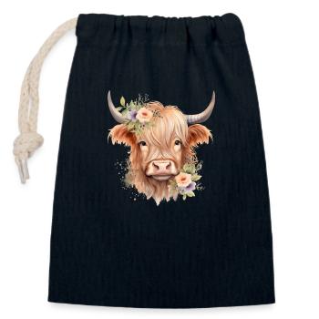 Cadeau personnalisé de vache écossaise Highland pour les filles - Sac cadeau en coton avec cordon (14 x 20 cm) - bleu marine - Devant
