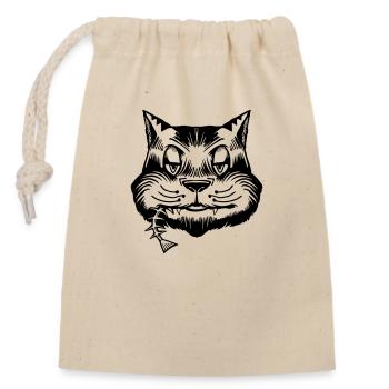 Cat Eats Fish (Cat Face, Funny Pictures) - Closable cotton gift bag (14x20cm) - nature - Front