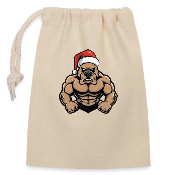 Chien Noël Père Noël - Sac cadeau en coton avec cordon (14 x 20 cm) - nature - Devant