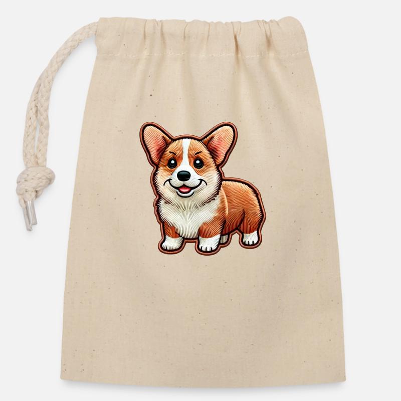 Corgi - Verschließbarer Geschenkbeutel aus Baumwolle (14x20cm) - Natur