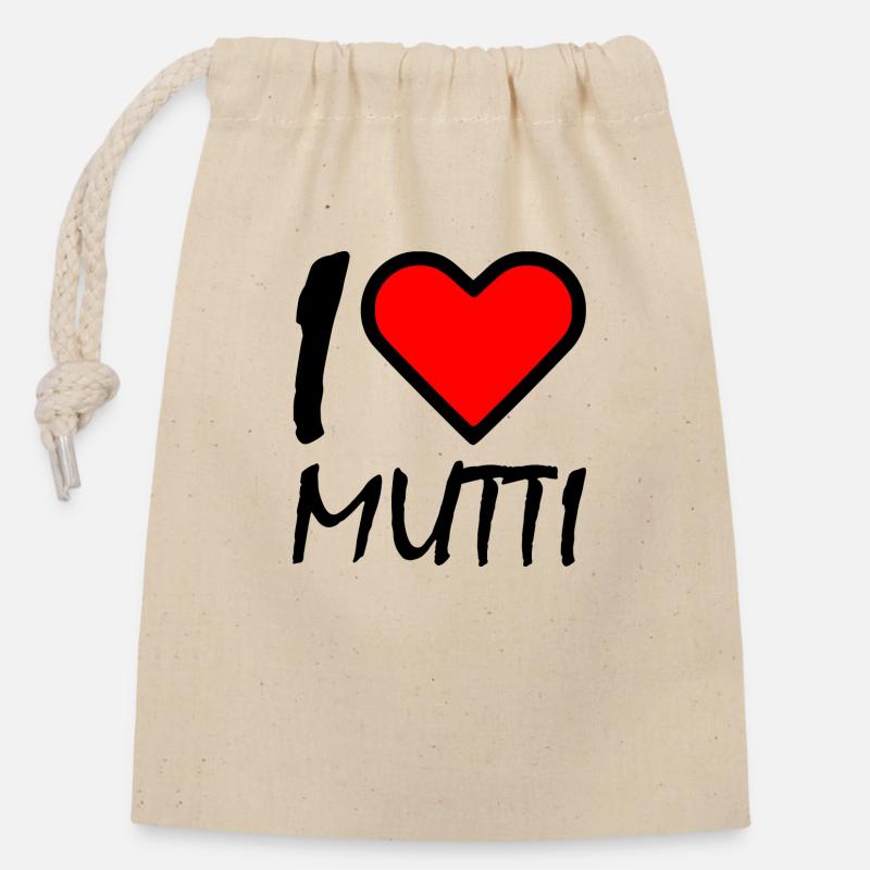 I love mutti - Verschließbarer Geschenkbeutel aus Baumwolle (14x20cm) - Natur