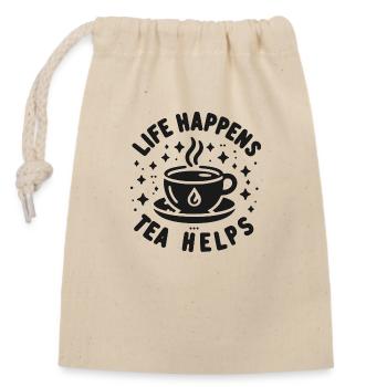Life Happens Tee hilft - Verschließbarer Geschenkbeutel aus Baumwolle (14x20cm) - Natur - Vorne