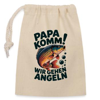 Papa komm wir gehen Angeln! Springender Karpfen - Verschließbarer Geschenkbeutel aus Baumwolle (14x20cm) - Natur - Vorne
