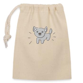 Dog icon pet cute grey - Closable cotton gift bag (14x20cm) - nature - Front