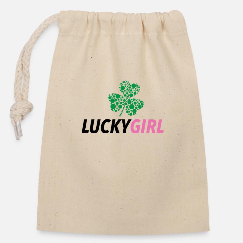 Fille chanceuse - Sac cadeau en coton avec cordon (14 x 20 cm) - nature