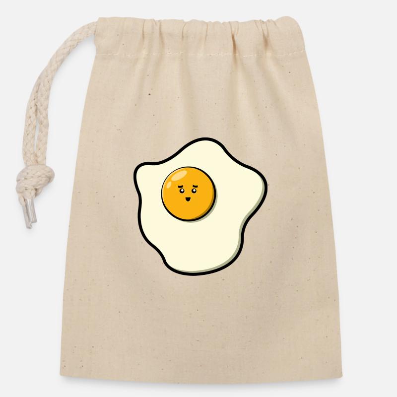 Oeuf au plat mignon - Sac cadeau en coton avec cordon (14 x 20 cm) - nature