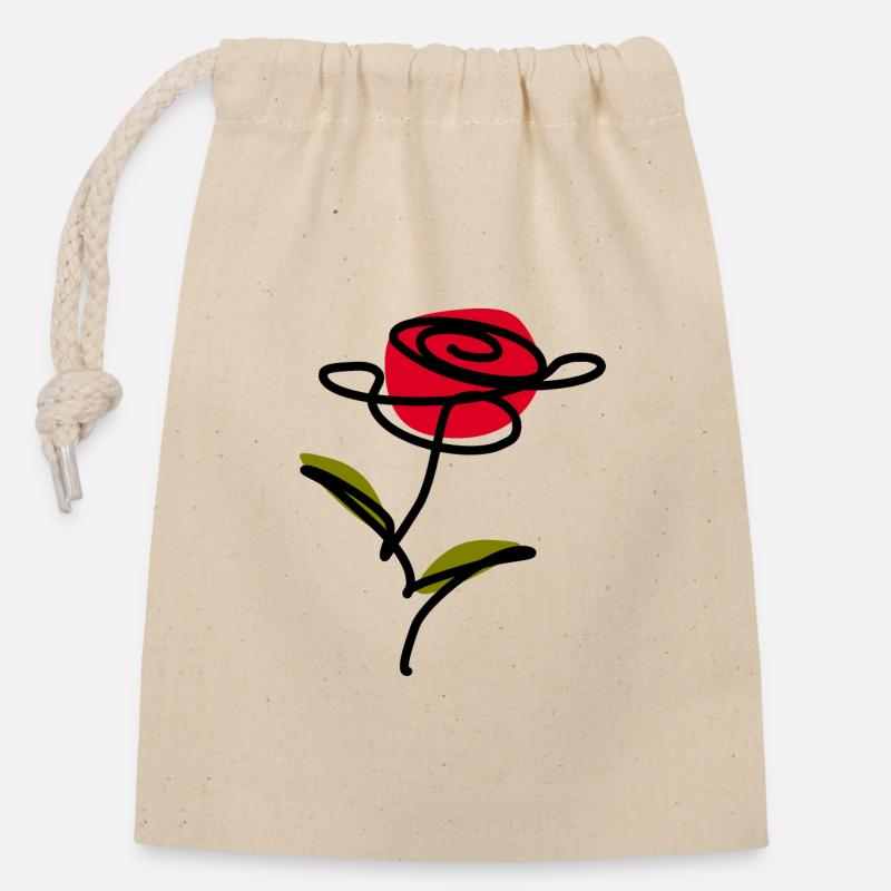 Blume rot one line art Geschenk Muttertag - Verschließbarer Geschenkbeutel aus Baumwolle (14x20cm) - Natur