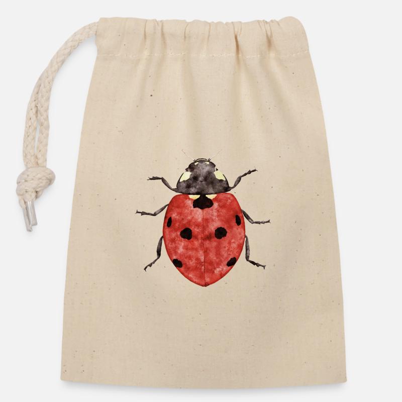 Coccinelle - Sac cadeau en coton avec cordon (14 x 20 cm) - nature