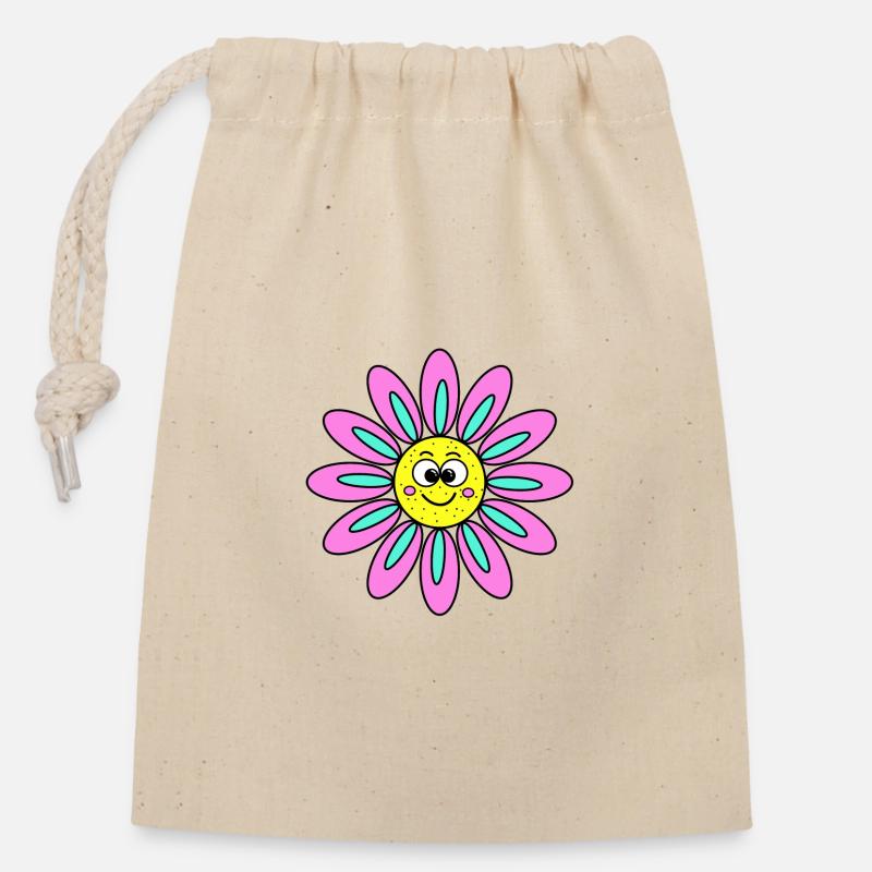 Fleur Rose - Sac cadeau en coton avec cordon (14 x 20 cm) - nature