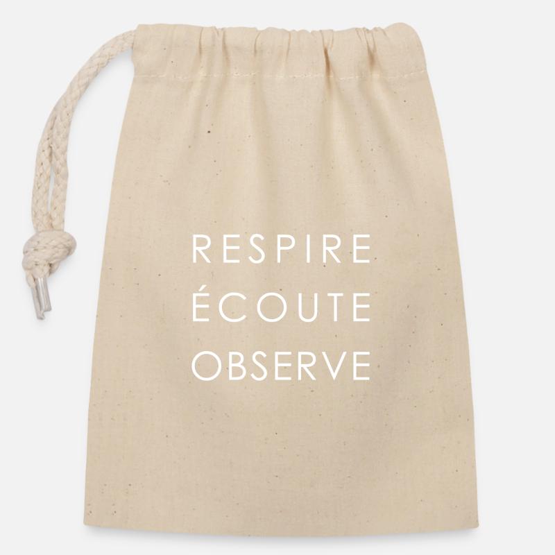 RESPIRE ECOUTE OBSERVE XL WHITE - Sac cadeau en coton avec cordon (14 x 20 cm) - nature