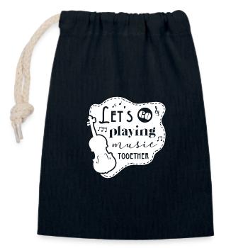 Let's go playing music - violon - blanc - Sac cadeau en coton avec cordon (14 x 20 cm) - bleu marine - Devant