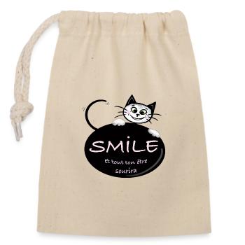 Bubble Happy Die Katze LÄCHELN - Verschließbarer Geschenkbeutel aus Baumwolle (14x20cm) - Natur - Vorne