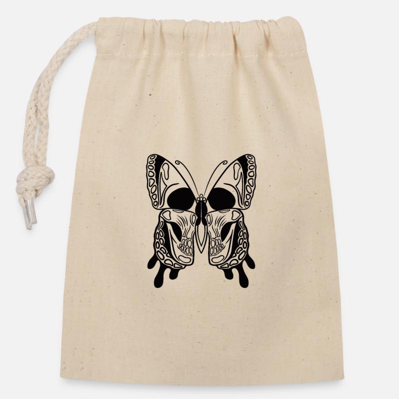 Skull Butterfly - Verschließbarer Geschenkbeutel aus Baumwolle (14x20cm) - Natur