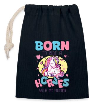 Né pour faire su cheval avec maman bébé cavalière - Sac cadeau en coton avec cordon (14 x 20 cm) - bleu marine - Devant