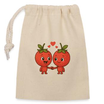 Fraises avec cœurs - Sac cadeau en coton avec cordon (14 x 20 cm) - nature - Devant