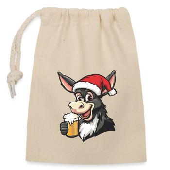 Esel Bier Xmas Weihnachten - Verschließbarer Geschenkbeutel aus Baumwolle (14x20cm) - Natur - Vorne
