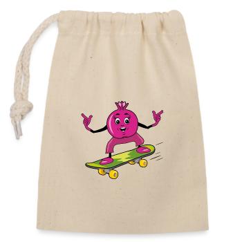 Funny pomegranate skateboarder - Closable cotton gift bag (14x20cm) - nature - Front