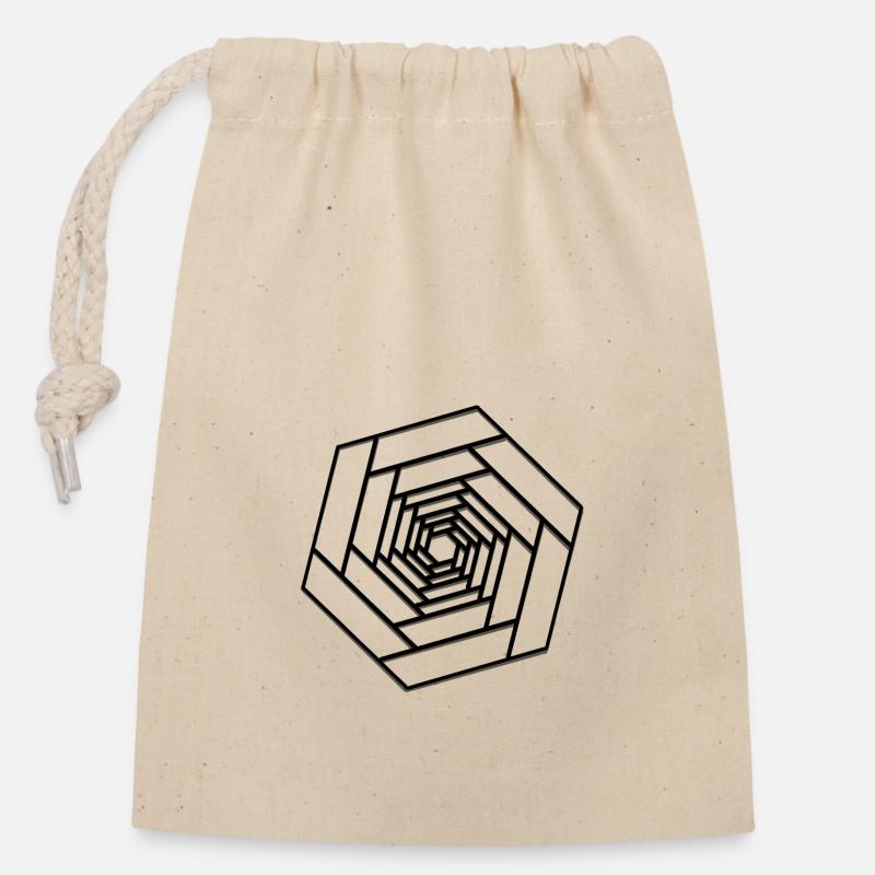 Hexagone infini design - Sac cadeau en coton avec cordon (14 x 20 cm) - nature