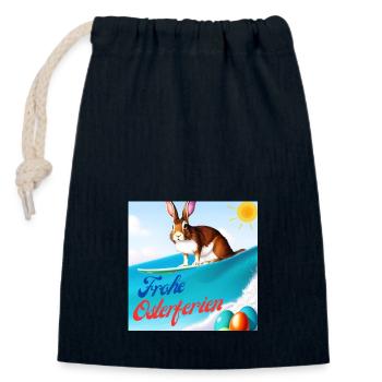 Frohe Osterferien - Verschließbarer Geschenkbeutel aus Baumwolle (14x20cm) - Navy - Vorne