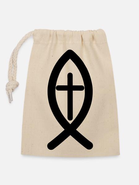 Jesus-Symbol - Verschließbarer Geschenkbeutel aus Baumwolle (14x20cm) - Natur