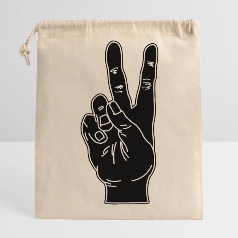 Geste de la main noire paix Sac cadeau en coton avec cordon (14 x 20 cm)