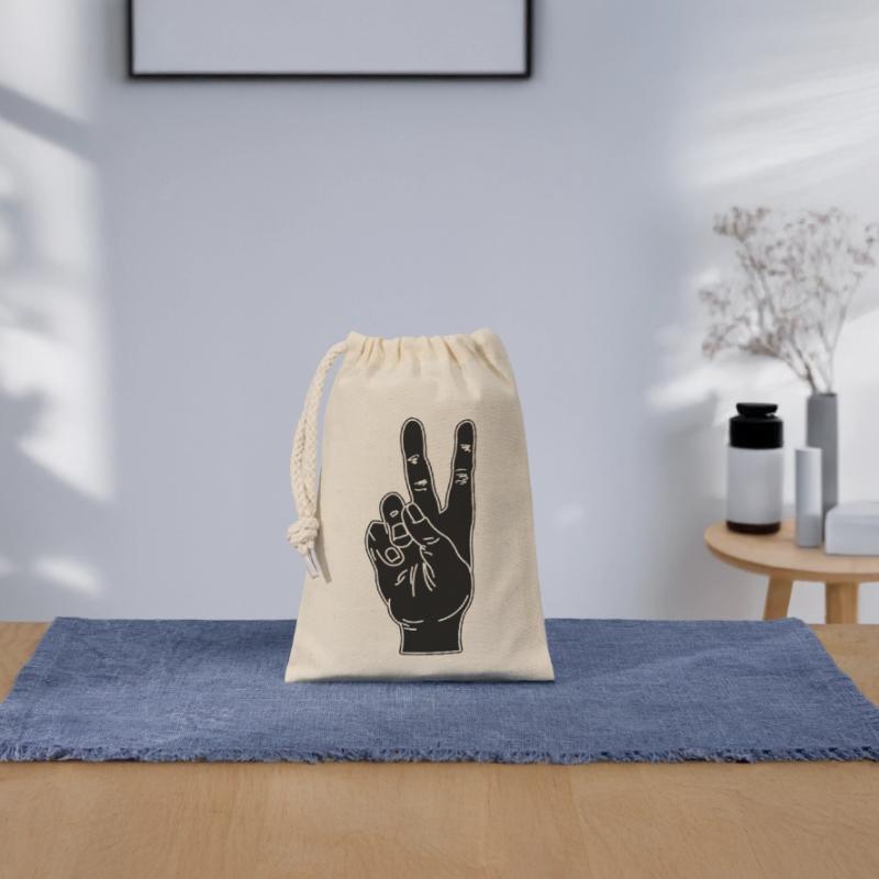 Black hand gesture peace Closable cotton gift bag (14x20cm)