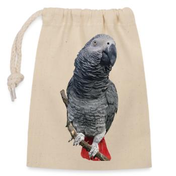 Perroquet gris - Sac cadeau en coton avec cordon (14 x 20 cm) - nature - Devant