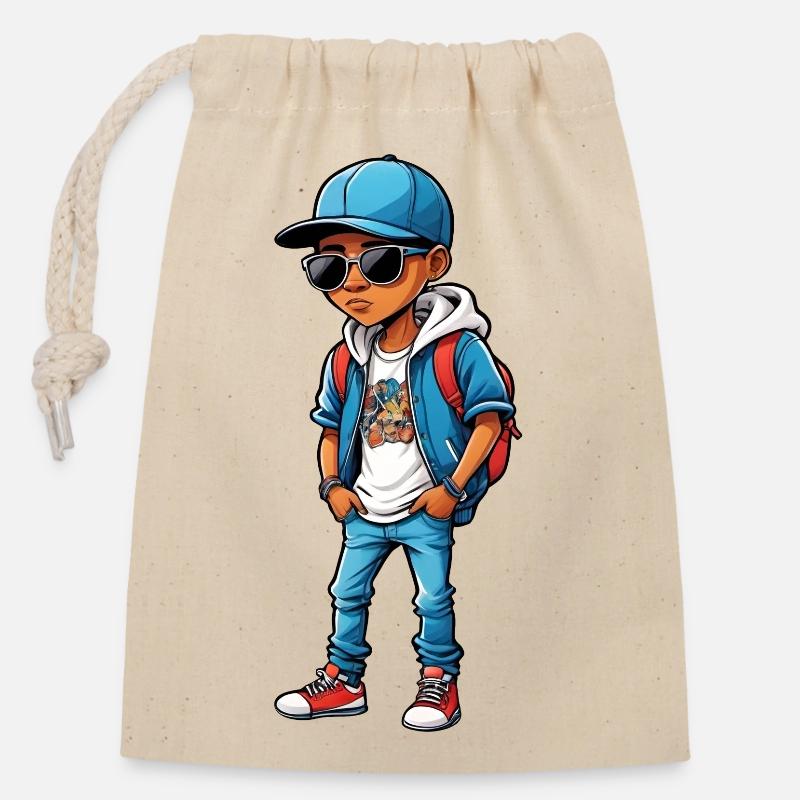 Cool Dessin Animé Adolescent - Sac cadeau en coton avec cordon (14 x 20 cm) - nature