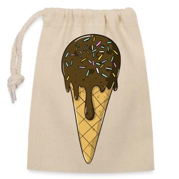 Eis | Schoko Eiscreme mit Streusel | Icecream - Verschließbarer Geschenkbeutel aus Baumwolle (14x20cm) - Natur - Vorne