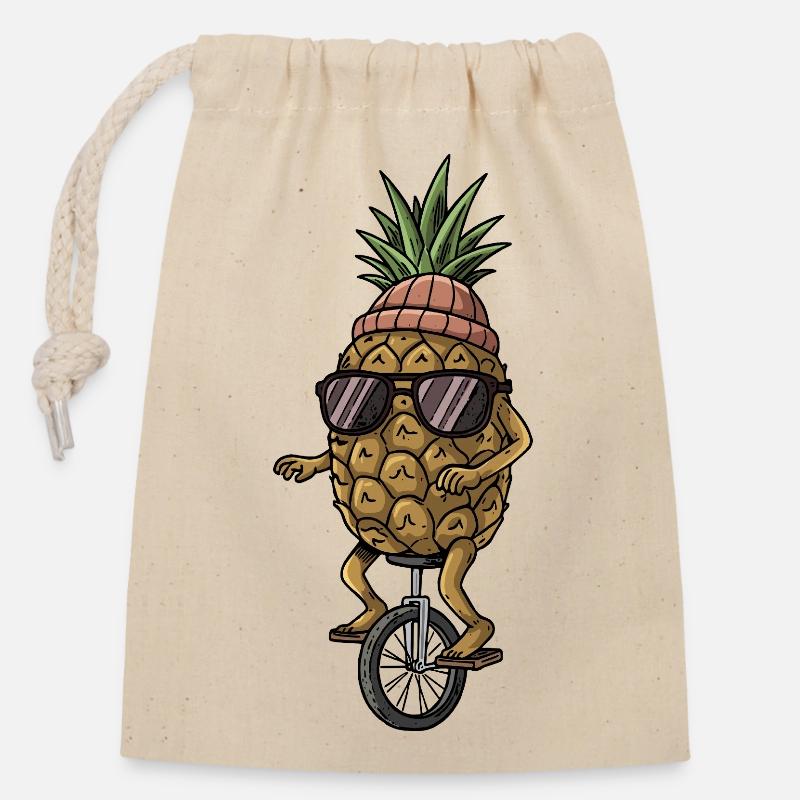 Coole Ananas fährt Einrad Vibes - Verschließbarer Geschenkbeutel aus Baumwolle (14x20cm) - Natur