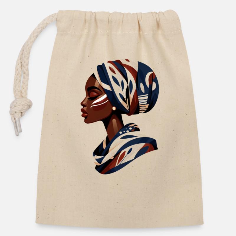 Profil Africain Moderne - Sac cadeau en coton avec cordon (14 x 20 cm) - nature